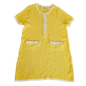 FREE ASSEMBLY yellow shift dress L NWT mod textured knit retro 60s style pockets